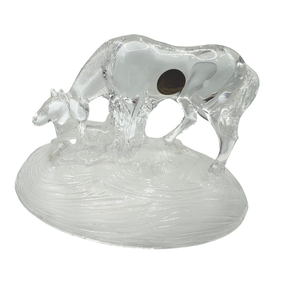 Cristal d Arques France Lead Crystal Horse Mare and‎ Foal Figurine Sculpture